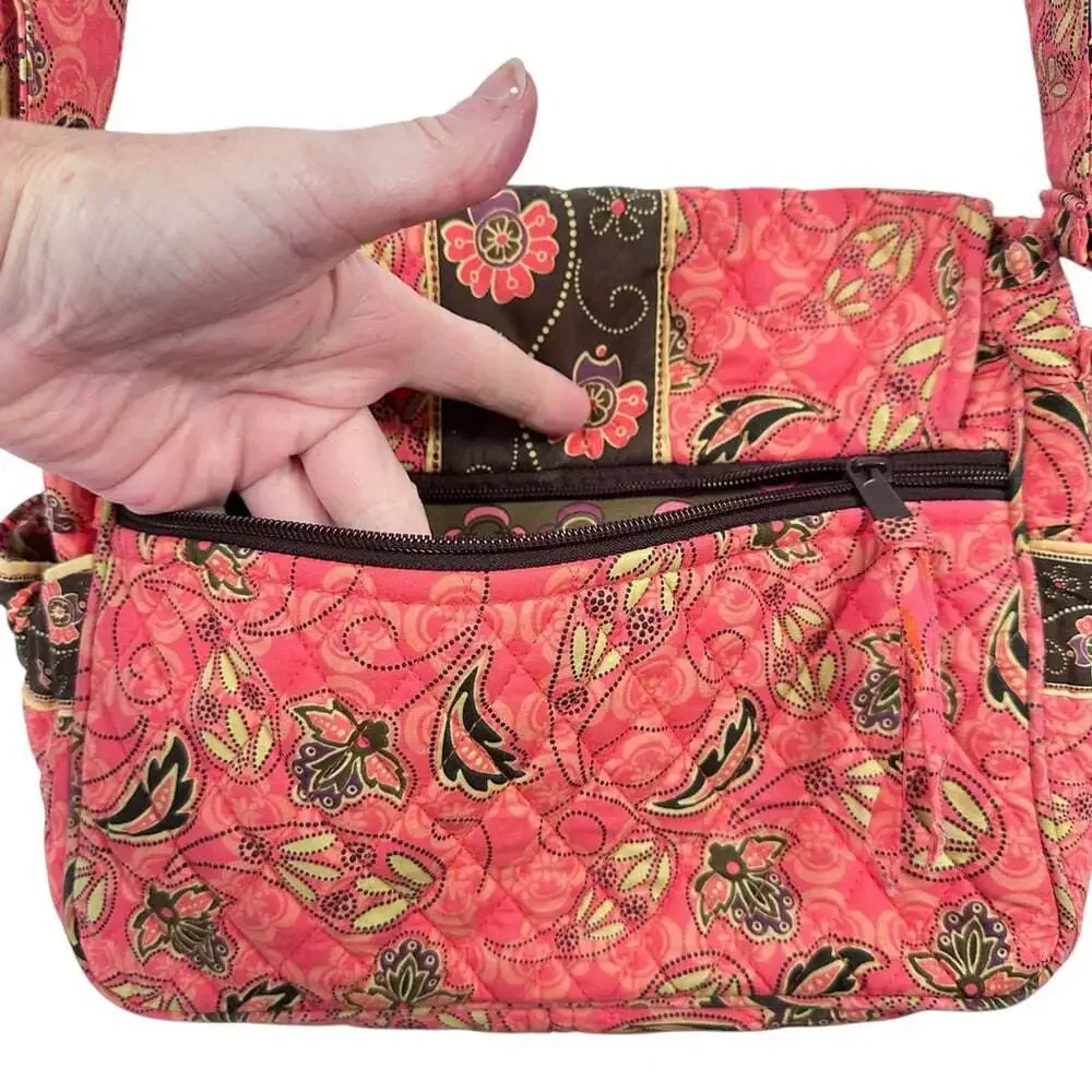 MaggiB Coral Floral Quilted Crossbody Shoulder Bag Purse